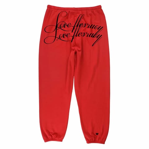 red "love yourself" sweatpants